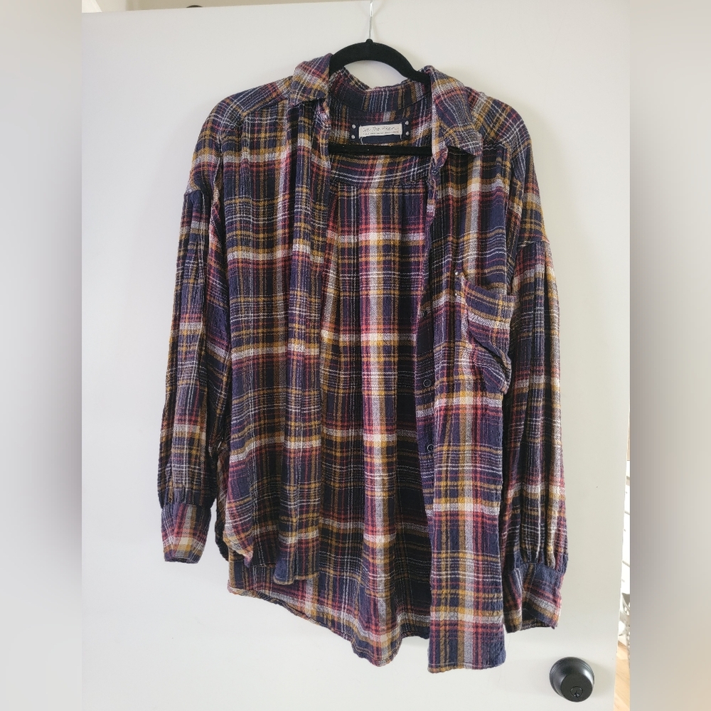 We The Free Purple and Yellow Button Down Shirt